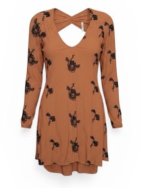 Free People Rust Colored Black Embroidered Lined Dress